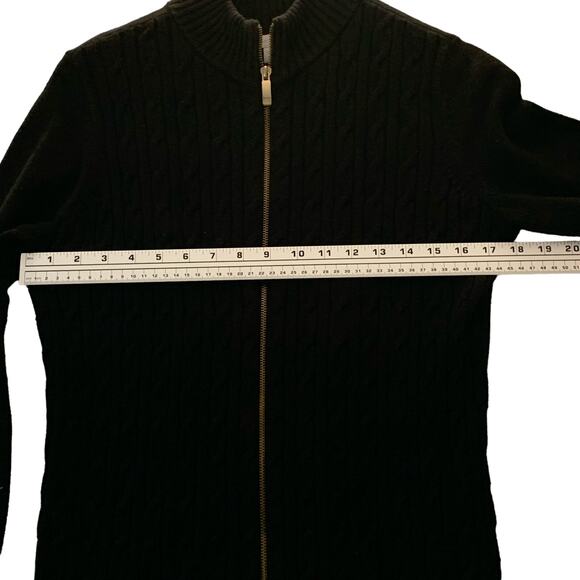 CHARTER CLUB Womens Black Full Zip Front Closure Cardigan Gold Tone Zipper Large - Picture 5 of 9
